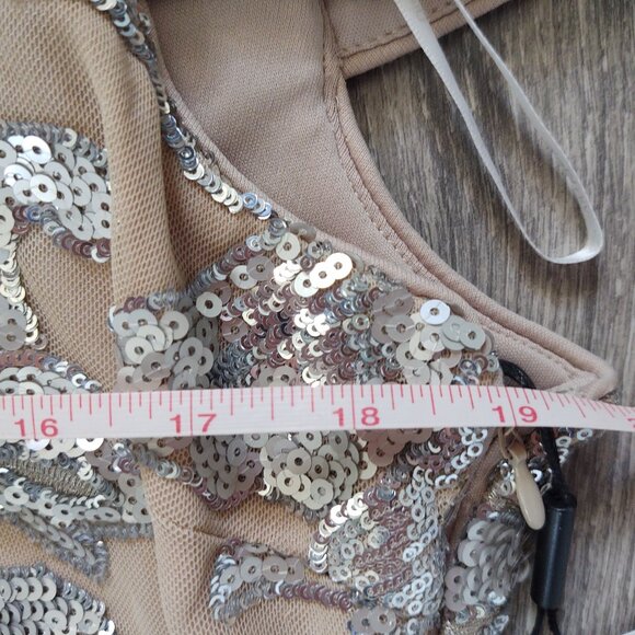 NWT Calvin Klein Fully Sequined Cap Sleeve Dress with Cowl/Draped Back and Train - Picture 10 of 14